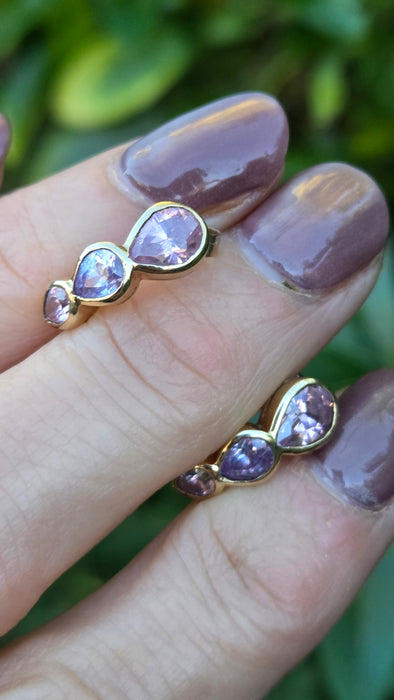 Vintage: 9ct Yellow Gold Pink & Blue Topaz Drop Stud Earrings