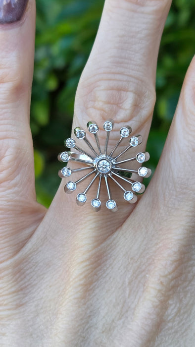 Vintage: 18ct White Gold Diamond Sunray Cluster Ring — 0.40ct