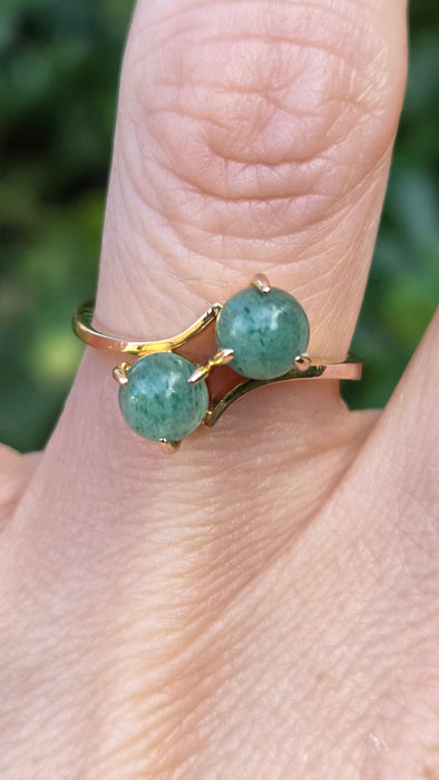 Vintage: 14ct Yellow Gold Twin Aventurine Bypass Crossover Ring