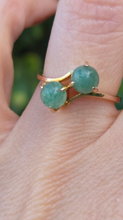 Vintage: 14ct Yellow Gold Twin Aventurine Bypass Crossover Ring