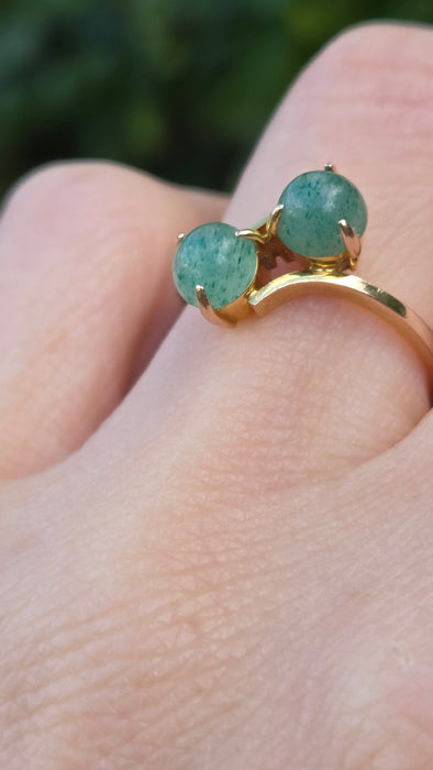 Vintage: 14ct Yellow Gold Twin Aventurine Bypass Crossover Ring