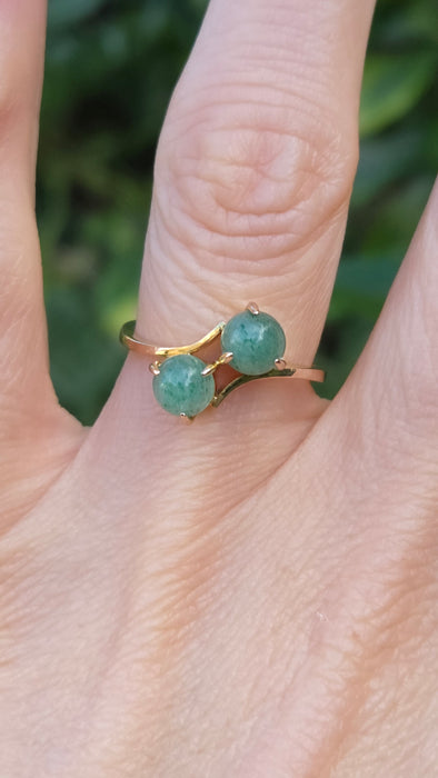 Vintage: 14ct Yellow Gold Twin Aventurine Bypass Crossover Ring