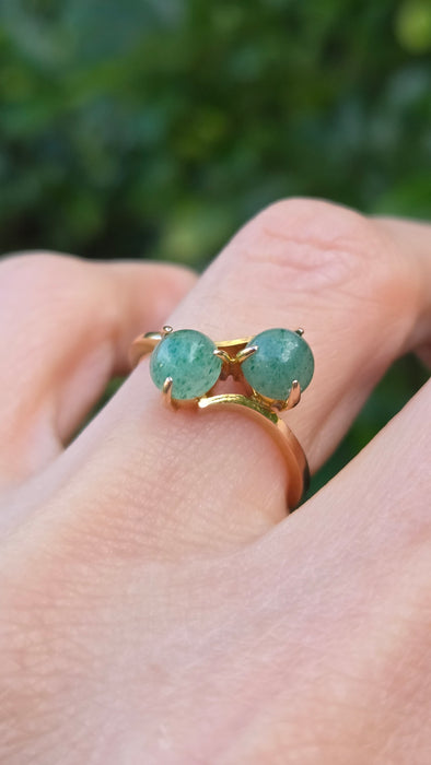 Vintage: 14ct Yellow Gold Twin Aventurine Bypass Crossover Ring