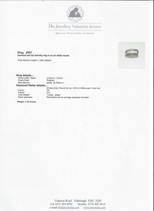 2667: Vintage Platinum 24 Natural Sparkling Diamonds (1.3ct) Eternity Ring- Size S