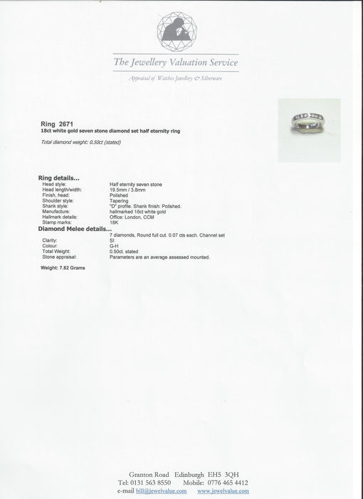 2671: Vintage 18crt  White Gold 7 Natural Round Full Cut Diamonds (0.5ct) Ring
