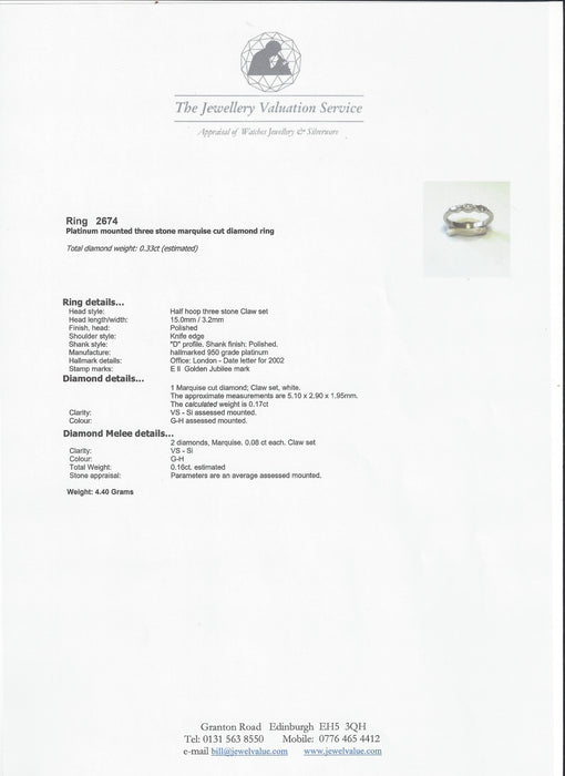 2674 : Vintage Platinum Marquise Cut  Natural Sparkling  Diamonds Ring