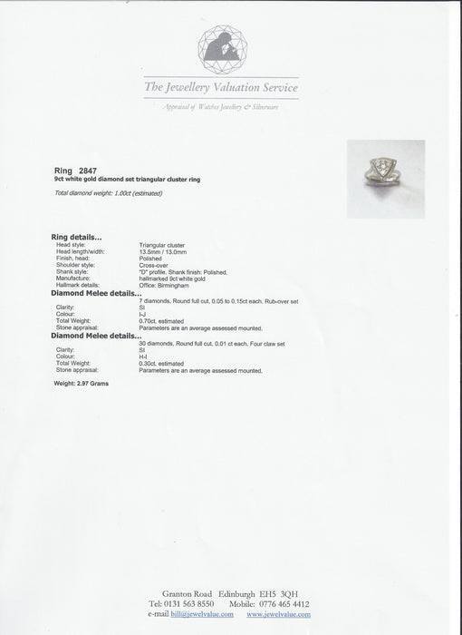 2847 Vintage: 9ct White Gold 37 natural Sparkling Diamonds (1ct)  Dress Ring