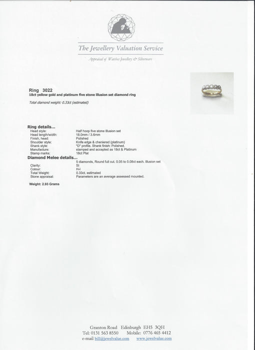 3022: Antique 18ct Gold 5-Stone Diamonds Ring