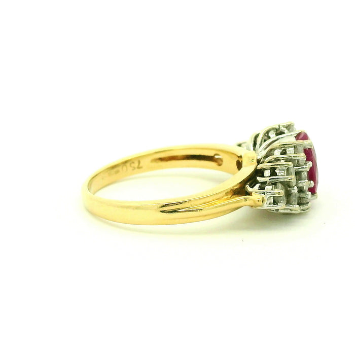 Vintage: 18ct Yellow Gold Ruby & Diamond Cluster Ring — 1.50ct