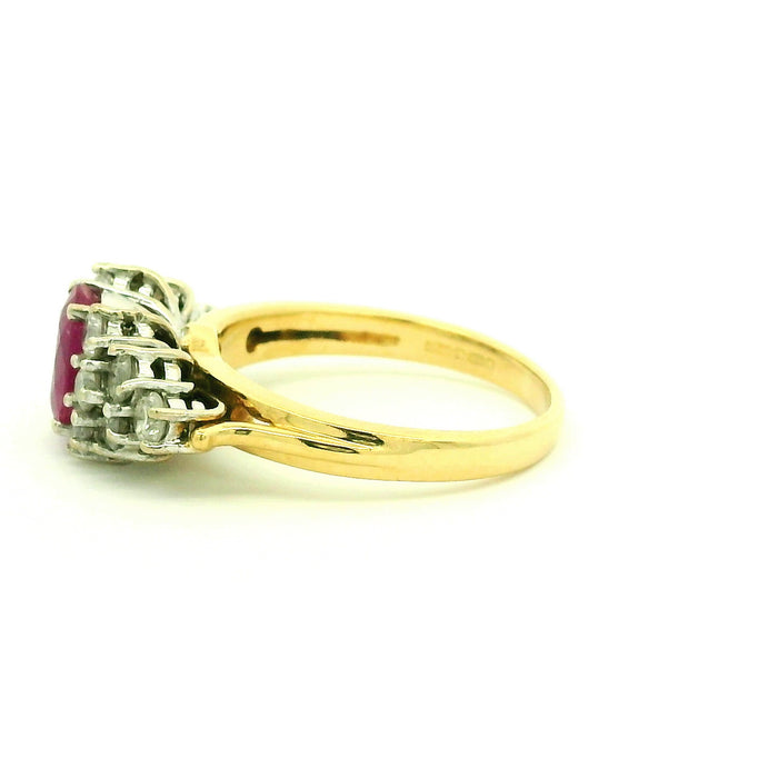 Vintage: 18ct Yellow Gold Ruby & Diamond Cluster Ring — 1.50ct