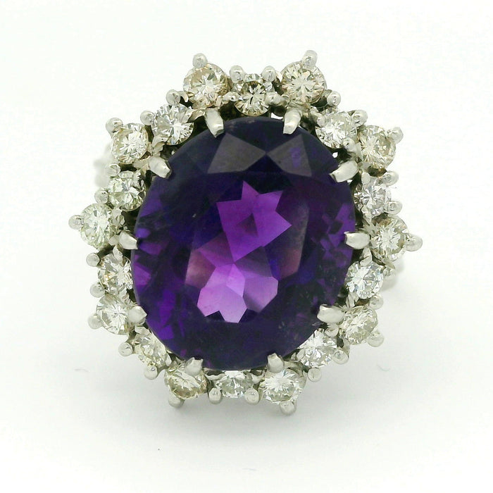 Vintage: 18ct White Gold Amethyst & Diamond Cluster Ring — 7.00ct Amethyst / 1.20ct Diamonds