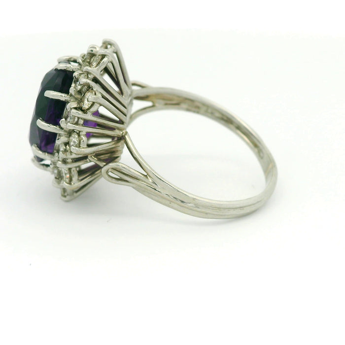 Vintage: 18ct White Gold Amethyst & Diamond Cluster Ring — 7.00ct Amethyst / 1.20ct Diamonds