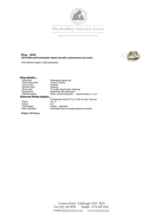 Vintage: 18ct Yellow Gold Diamond Signet Ring