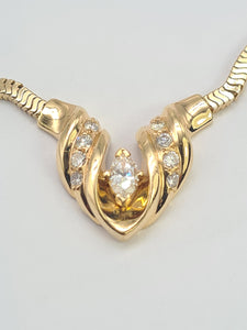 0058: Vintage: 14ct Gold Diamonds (0.85ct) Snake Lavalliere Necklace (40cm) - elegant, statement piece