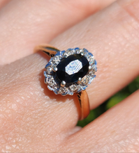 Cargar imagen en el visor de la galería, 1745: Vintage: 9ct Gold French Blue Sapphire Diamonds Cluster Ring- From 1975
