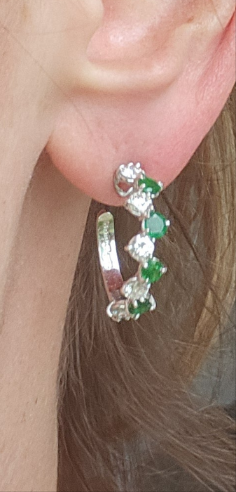 2914: Vintage (1975) Exceptional 18ct White Gold Emeralds Diamonds Hoop Earrings- elegance personified