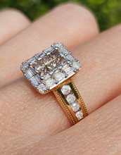 Load image into Gallery viewer, 1612: Vintage: 9ct Yellow Gold Champagne &amp; White Diamonds Geometric Set Ring- 28 natural, sparkling diamonds
