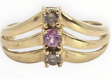 Load image into Gallery viewer, 2939: 9ct Gold Chocolate Diamonds Pink Topaz Geometric Set Ring
