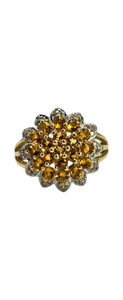 0774:Vintage: Sensational 9ct Gold 19  Citrines 36 Diamonds Floral Cluster Ring