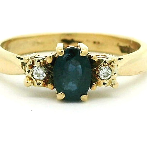 Vintage: 9ct Yellow Gold Sapphire & Diamond Three-Stone Ring