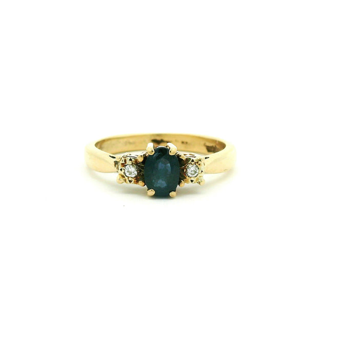 Vintage: 9ct Yellow Gold Sapphire & Diamond Three-Stone Ring