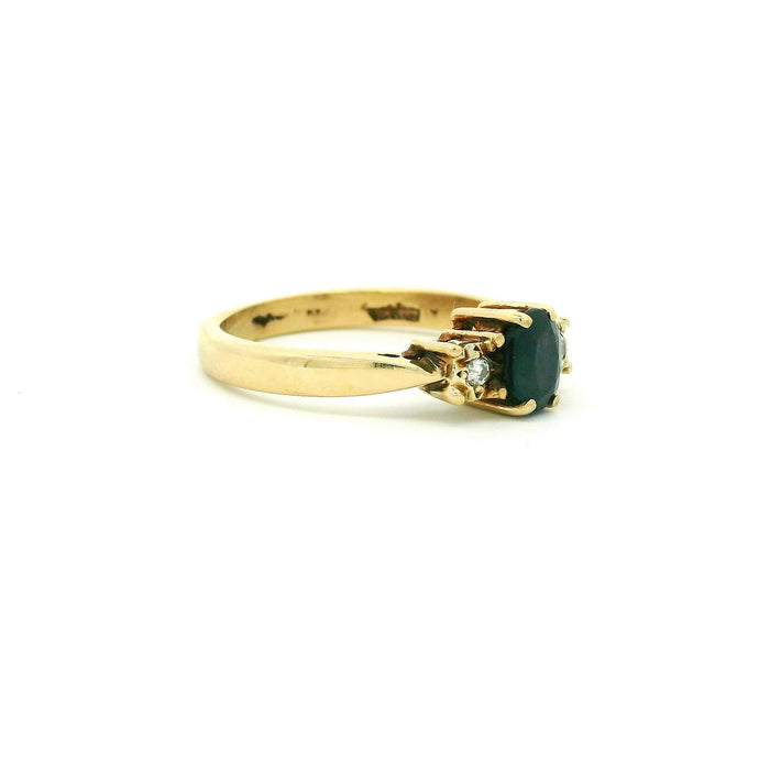 Vintage: 9ct Yellow Gold Sapphire & Diamond Three-Stone Ring
