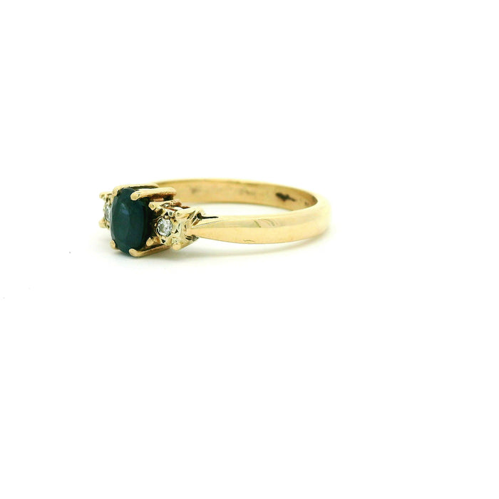 Vintage: 9ct Yellow Gold Sapphire & Diamond Three-Stone Ring