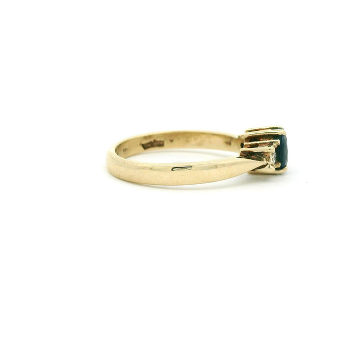 Vintage: 9ct Yellow Gold Sapphire & Diamond Three-Stone Ring