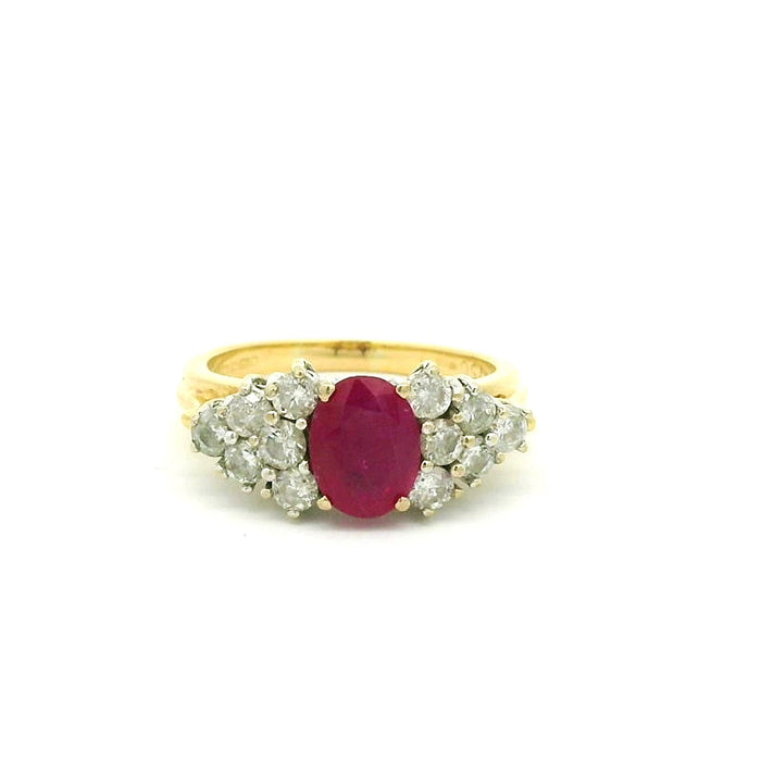 Vintage: 18ct Yellow Gold Ruby & Diamond Cluster Ring — 1.50ct