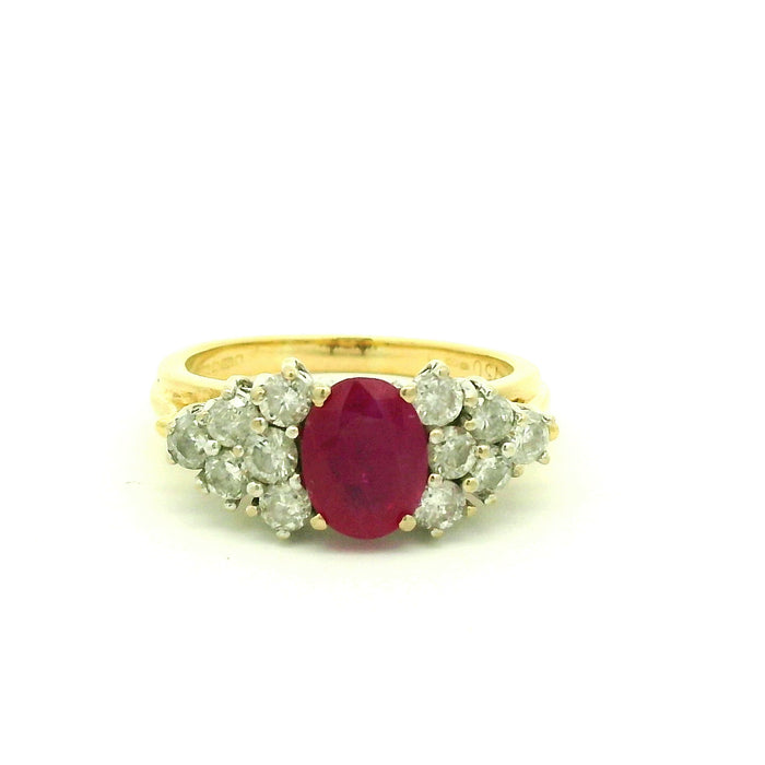 Vintage: 18ct Yellow Gold Ruby & Diamond Cluster Ring — 1.50ct