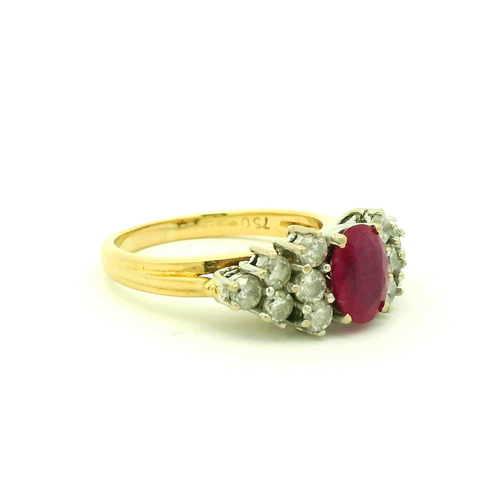 Vintage: 18ct Yellow Gold Ruby & Diamond Cluster Ring — 1.50ct