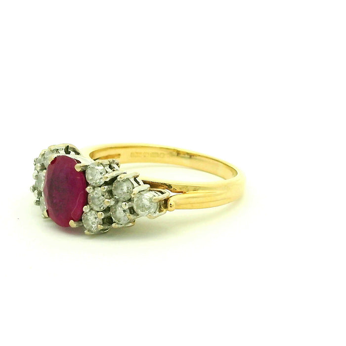Vintage: 18ct Yellow Gold Ruby & Diamond Cluster Ring — 1.50ct