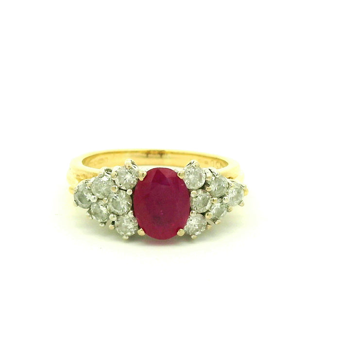 Vintage: 18ct Yellow Gold Ruby & Diamond Cluster Ring — 1.50ct