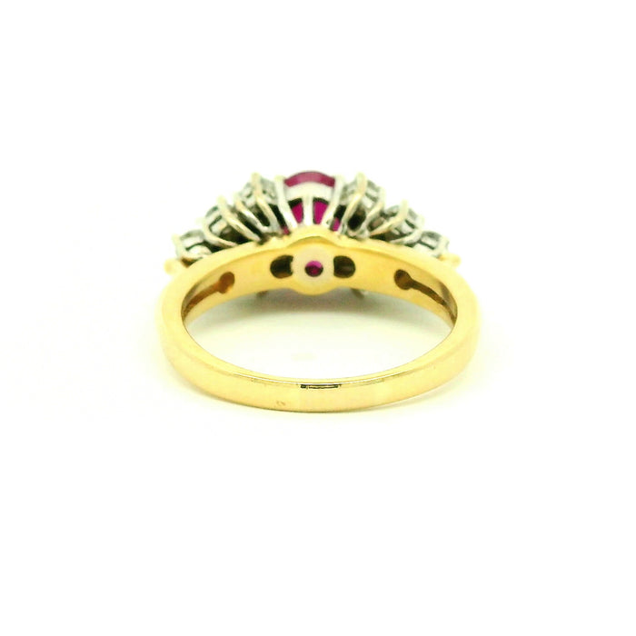 Vintage: 18ct Yellow Gold Ruby & Diamond Cluster Ring — 1.50ct