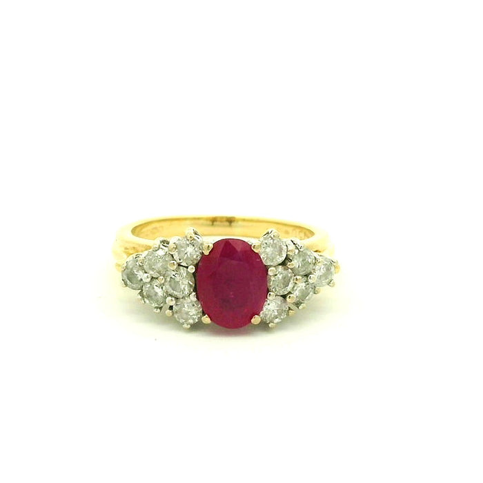 Vintage: 18ct Yellow Gold Ruby & Diamond Cluster Ring — 1.50ct