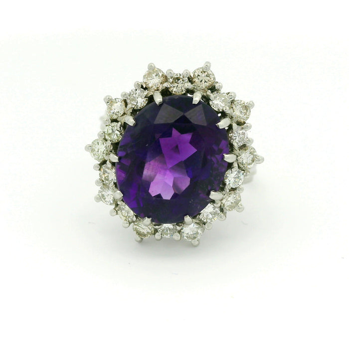 Vintage: 18ct White Gold Amethyst & Diamond Cluster Ring — 7.00ct Amethyst / 1.20ct Diamonds