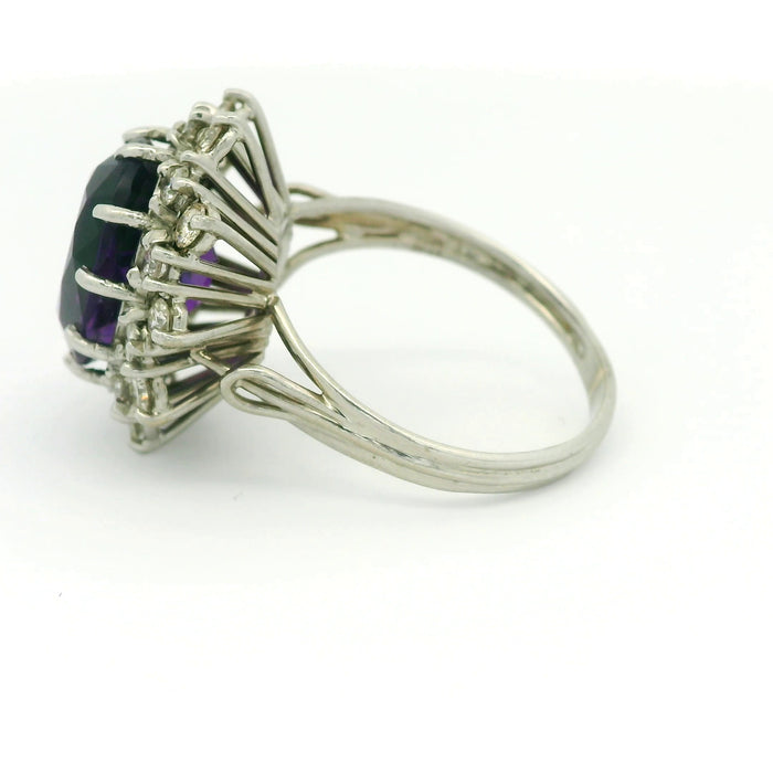 Vintage: 18ct White Gold Amethyst & Diamond Cluster Ring — 7.00ct Amethyst / 1.20ct Diamonds
