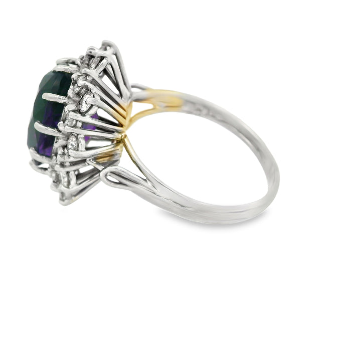 Vintage: 18ct White Gold Amethyst & Diamond Cluster Ring — 7.00ct Amethyst / 1.20ct Diamonds