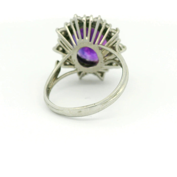 Vintage: 18ct White Gold Amethyst & Diamond Cluster Ring — 7.00ct Amethyst / 1.20ct Diamonds