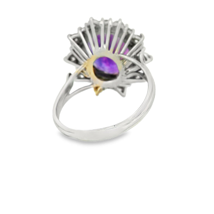 Vintage: 18ct White Gold Amethyst & Diamond Cluster Ring — 7.00ct Amethyst / 1.20ct Diamonds