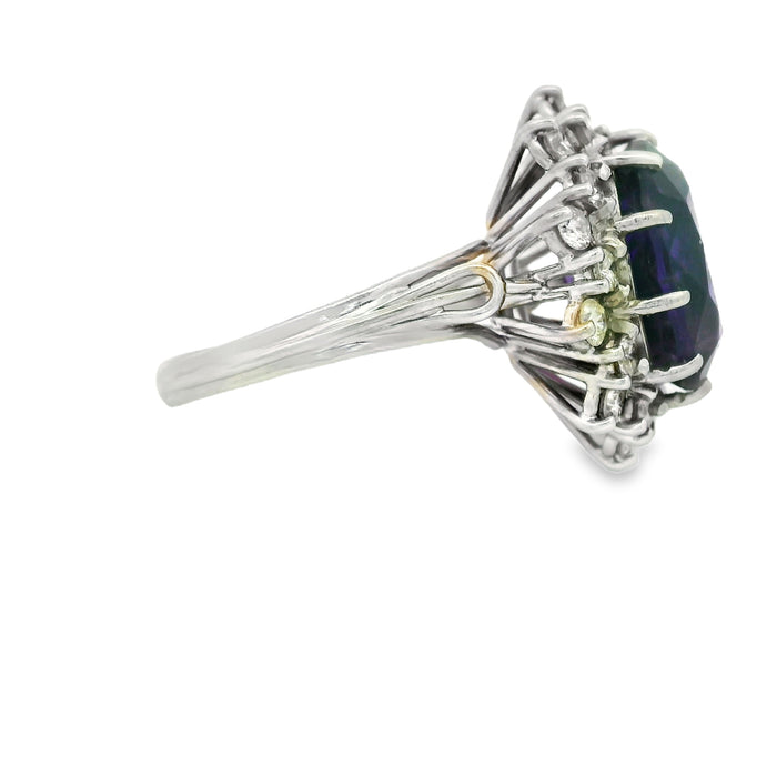 Vintage: 18ct White Gold Amethyst & Diamond Cluster Ring — 7.00ct Amethyst / 1.20ct Diamonds
