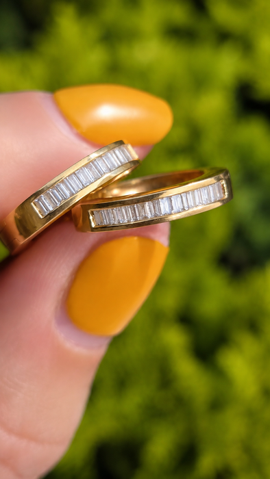 Vintage: 18ct Yellow Gold Channel Set Baguette Diamond Articulated Hoop Earrings — 0.87ct