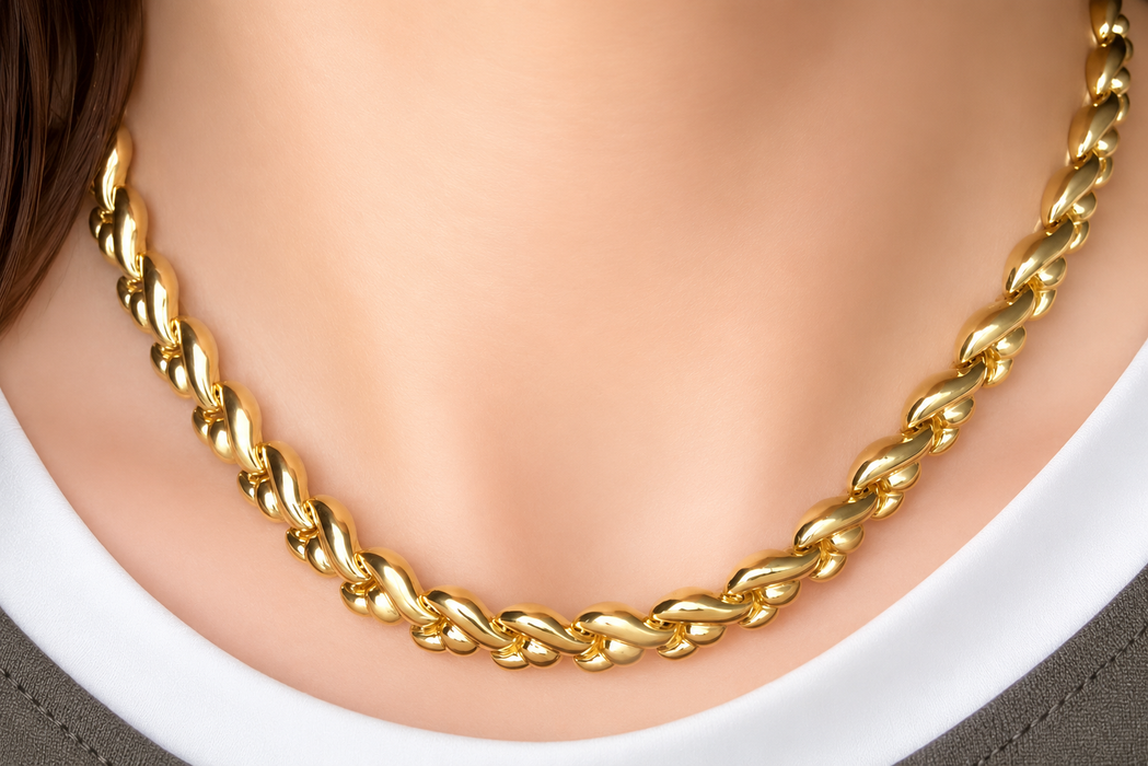 Vintage: 14ct Yellow Gold Italian Leaf-Link Necklace by Favori
