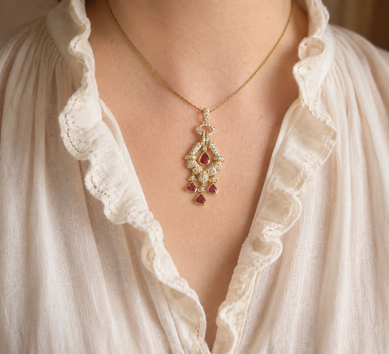 Vintage: 18ct Yellow Gold Ruby & Diamond Articulated Pendant & Chain — 2.20ct & 2.00ct — Graff Homage