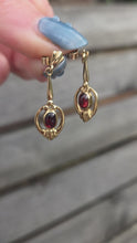 Load and play video in Gallery viewer, 2856 : Vintage 9ct Gold Garnet Drop/Dangle Stud Earrings
