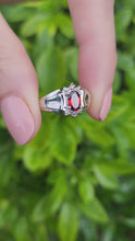 Load and play video in Gallery viewer, 8223: Vintage: Petite 9ct White Gold Almandine Garnet Diamonds Dress Ring
