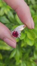 Load and play video in Gallery viewer, A8161: Vintage: 9ct Gold Heart Cut Ruby Diamonds Dress Ring- cute, sparkly, lovely combination
