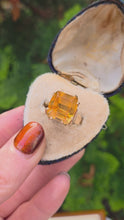 Load and play video in Gallery viewer, 2430 Vintage: Rare 9ct Gold Large Square Cut Yellow Citrine (12ct) Statement Ring
