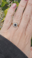 Load and play video in Gallery viewer, 7379: Vintage 18ct Gold Blue Sapphire &amp; 8 Diamonds Daisy Cluster Ring
