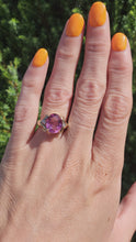 Cargar y reproducir el video en el visor de la galería, 1956: Vintage; 9ct Gold Barbie Pink Topaz Diamonds Cocktail Ring- Pink statement stone
